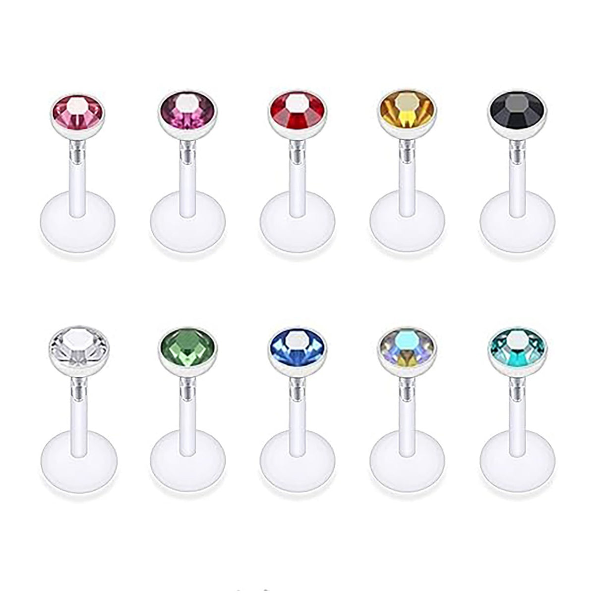 Clear Bioflex Threadless Labret Lip Rings - 10PCS – 6 mm - 3mm / White, 10PCS