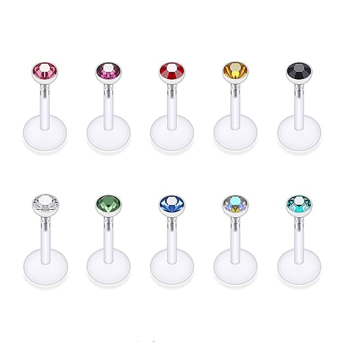 Clear Bioflex Threadless Labret Lip Rings - 10PCS – 6 mm - 2mm / White, 10PCS