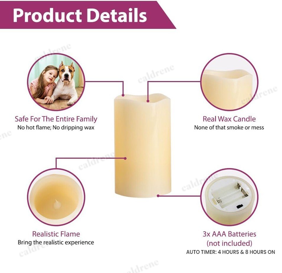 Color Changing Flameless LED Candles with Remote, Set of 3 – view 3