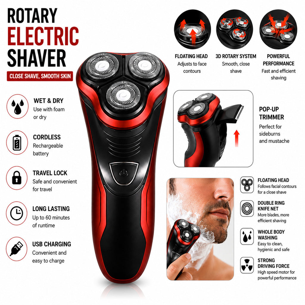 Cordless Rotary Electric Shaver, Wet and Dry