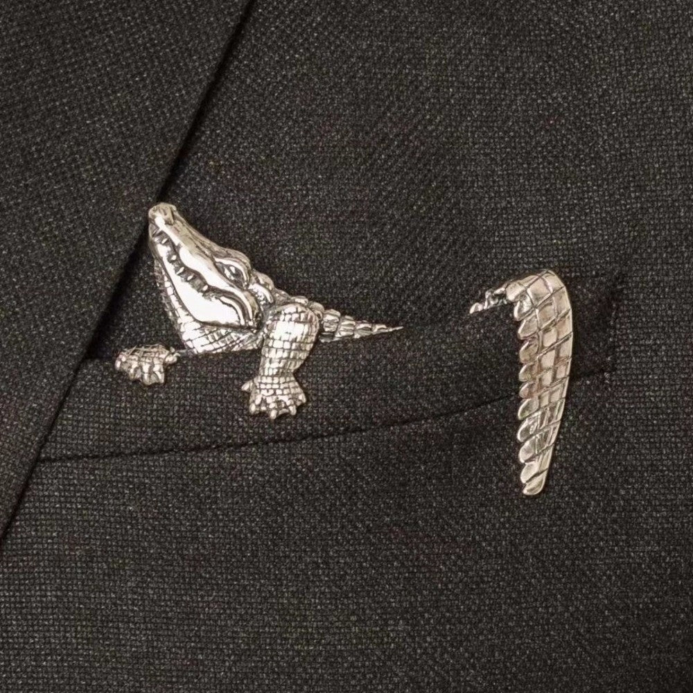 Crocodile Pattern Animal Shaped Brooch for Gentlemen – Silver Crocodile