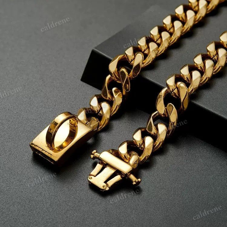 Cuban Link Dog Collar in Gold Stainless Steel, 10"-26 – view 3