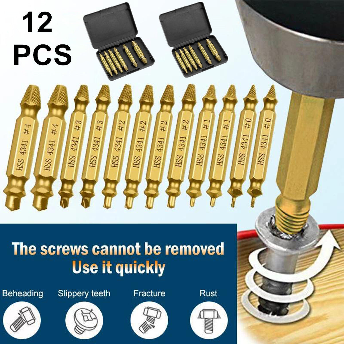 Damaged Screw Extractor Kit, 12 Piece
