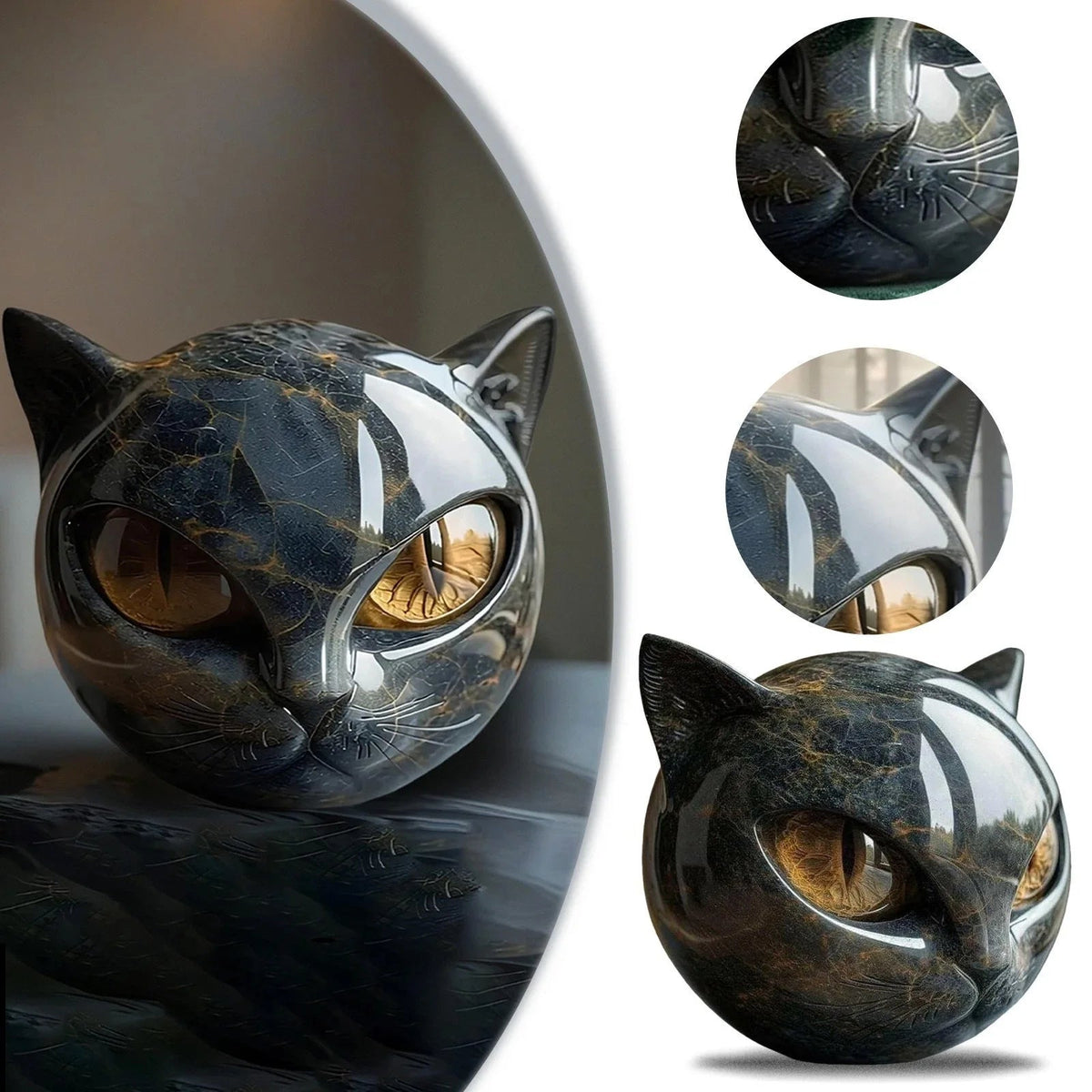 Decorative Black Cat Stone Figurine for Home Decor