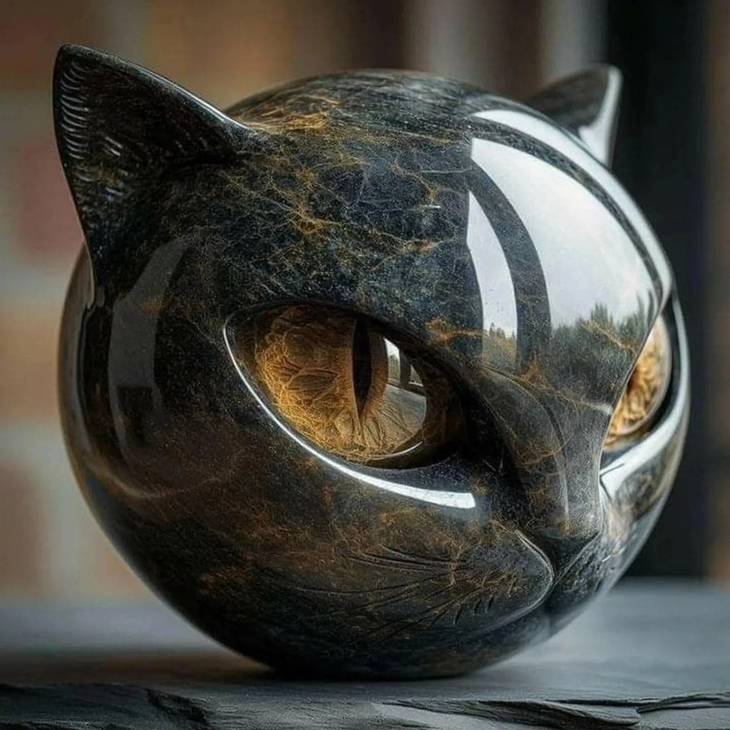 Decorative Black Cat Stone Figurine for Home Decor – Yellow