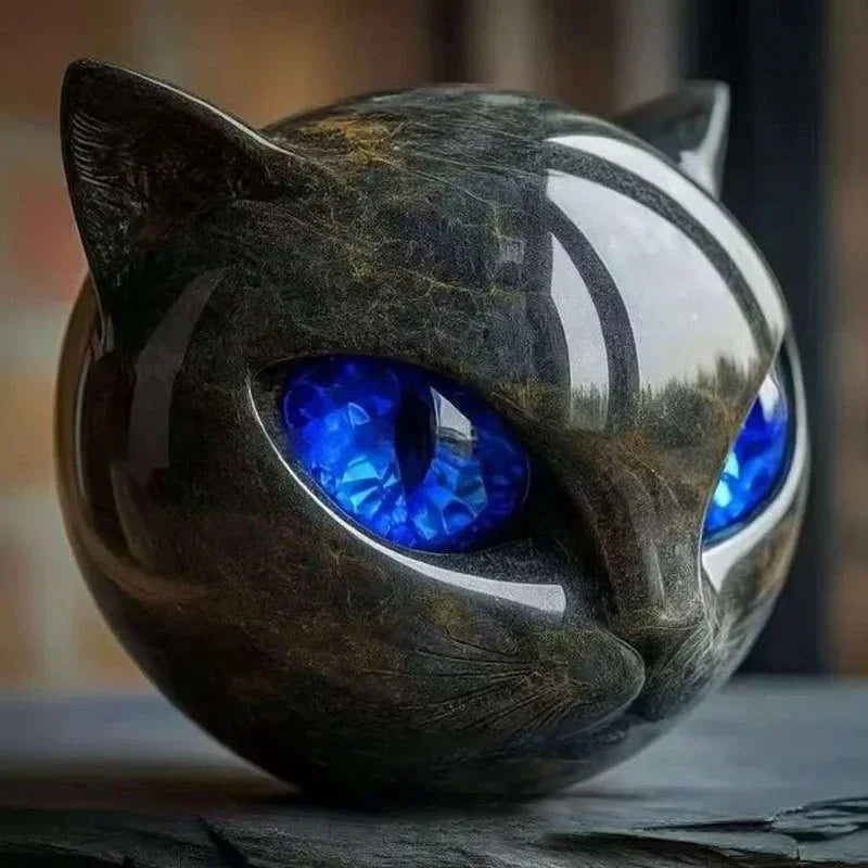 Decorative Black Cat Stone Figurine for Home Decor – Blue
