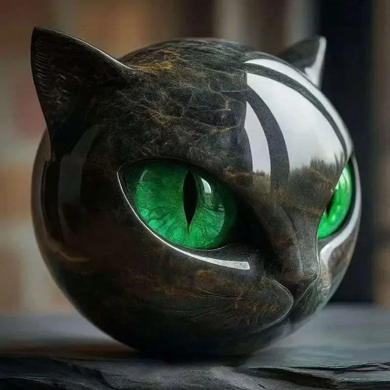 Decorative Black Cat Stone Figurine for Home Decor – Green