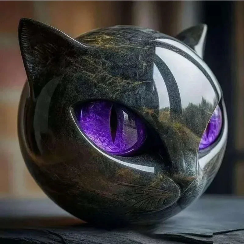 Decorative Black Cat Stone Figurine for Home Decor – Purple