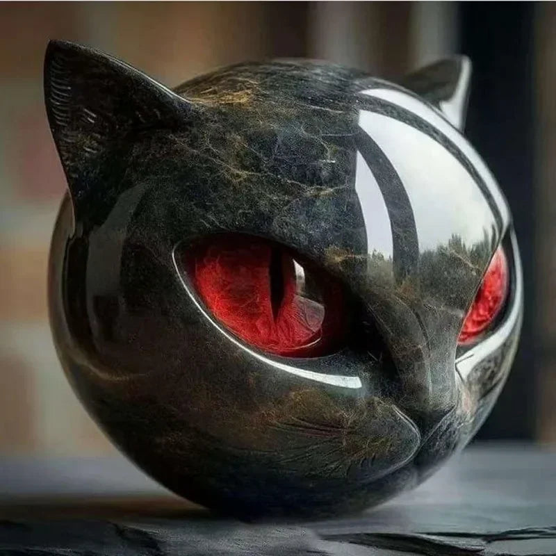 Decorative Black Cat Stone Figurine for Home Decor – Red