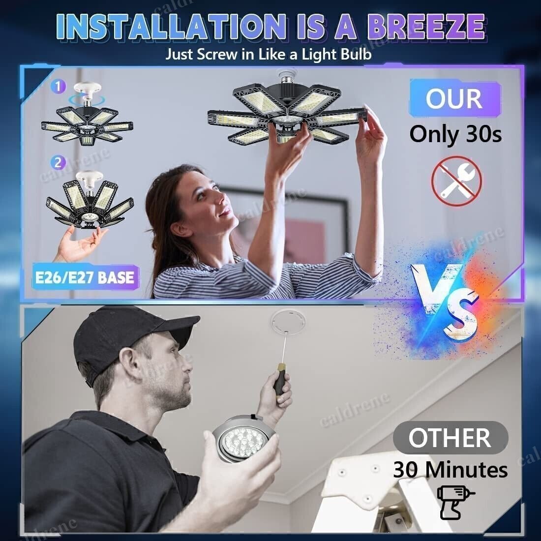 Deformable LED Garage Ceiling Light Bulb 600W, 2 Pack – view 3