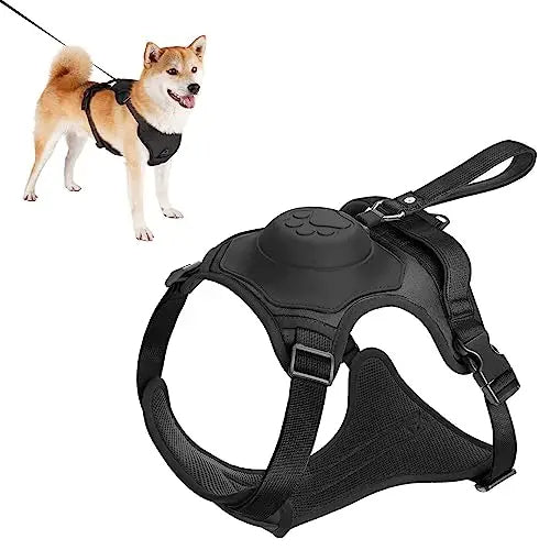Dog Harness and Retractable Leash Kit for Comfort and Safety – M / Black