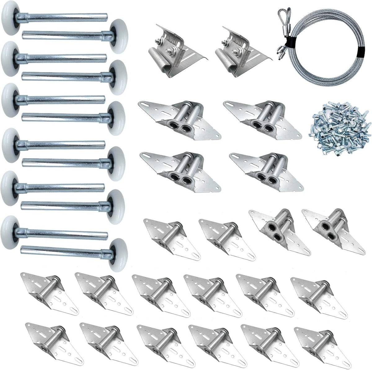 Double Garage Door Hardware Kit, Rollers Hinges and Cable, 16x8 18x8