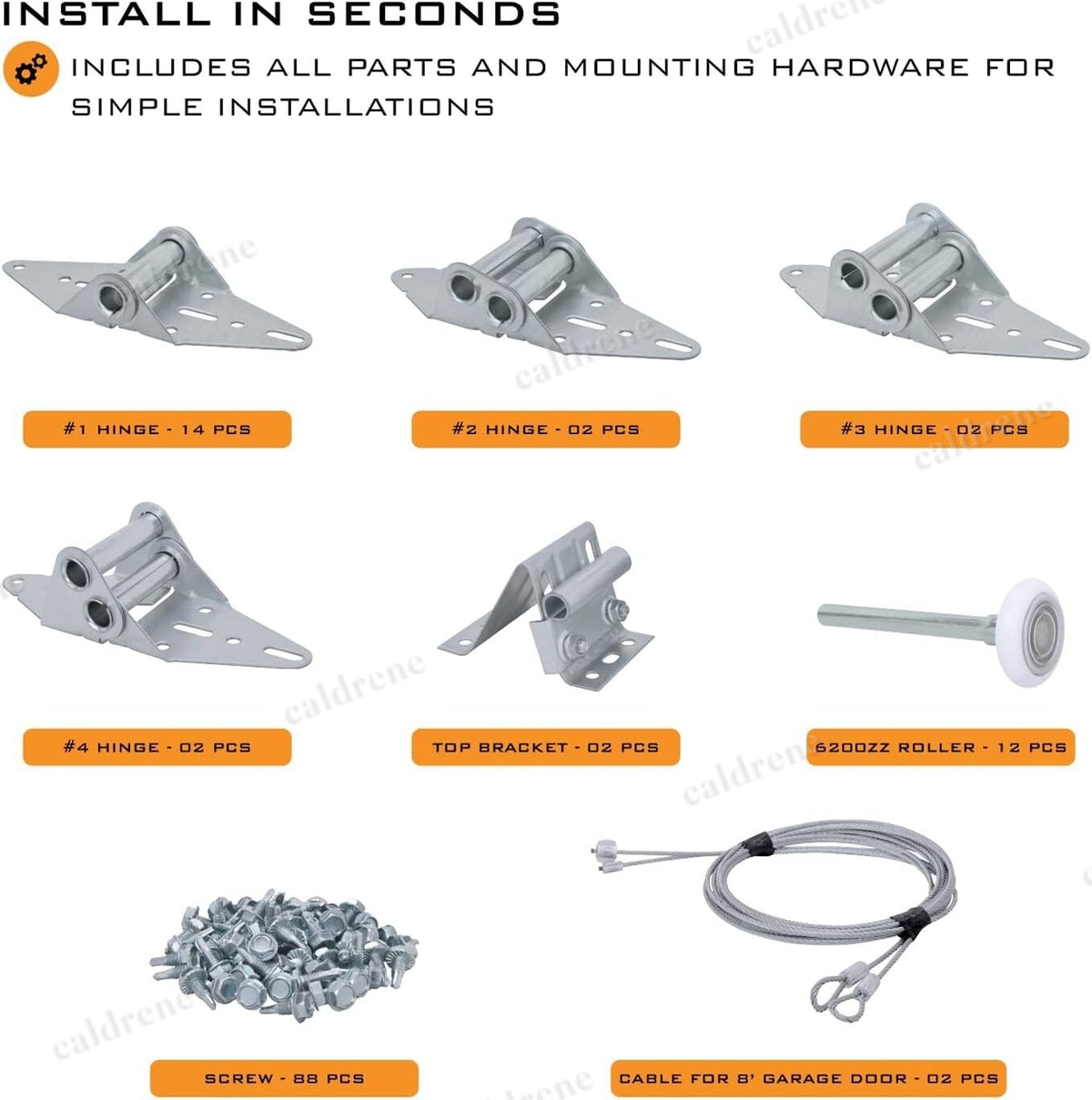 Double Garage Door Hardware Kit, Rollers Hinges and Cable, 16x8 18x8 – view 3