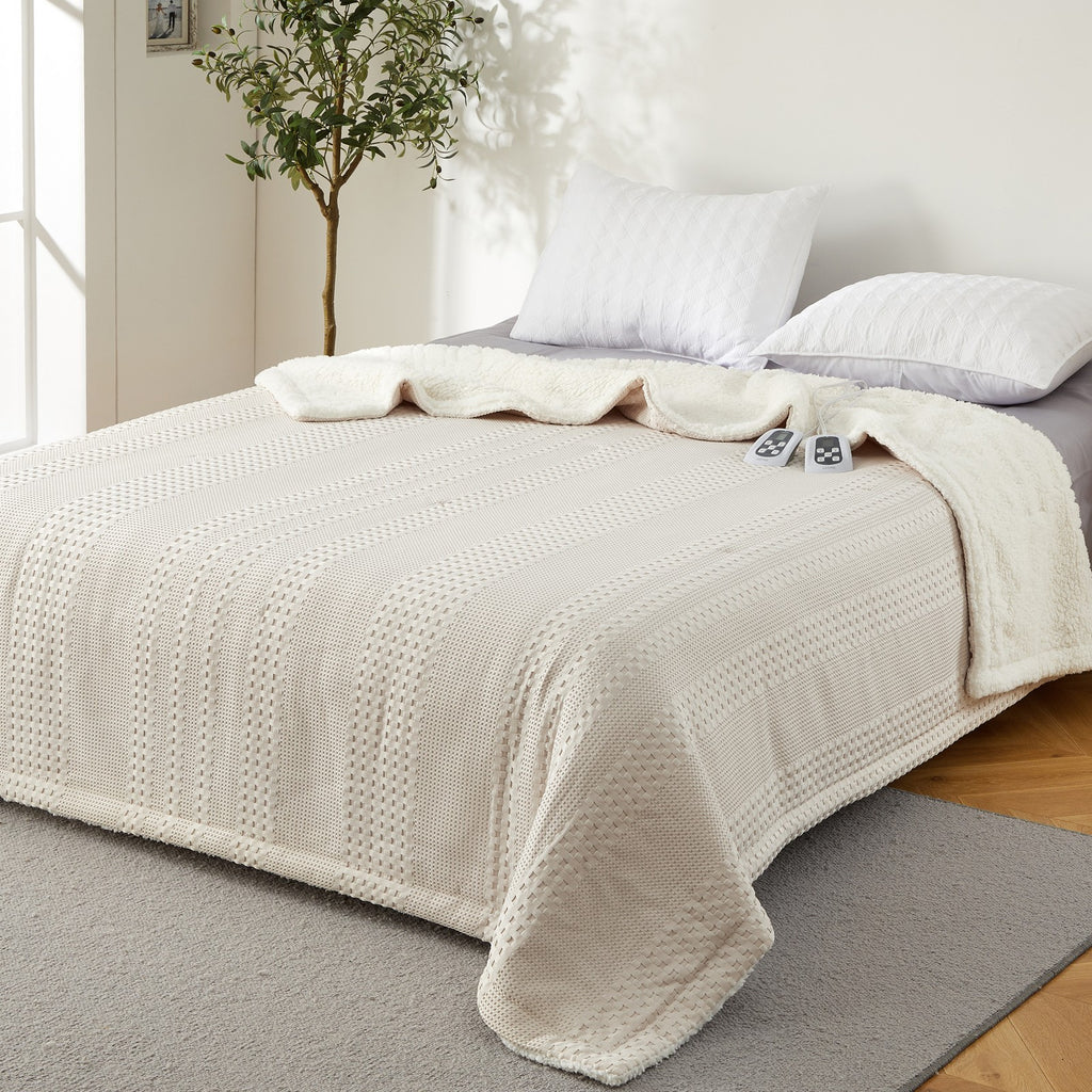 Dual Zone Heated Sherpa Blanket, Queen, 10 Heat Levels