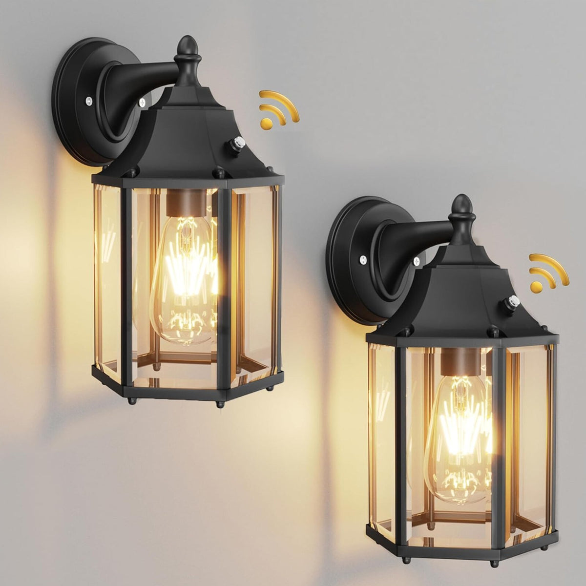 Dusk to Dawn Outdoor Porch Wall Light, Matte Black, 2 Pack