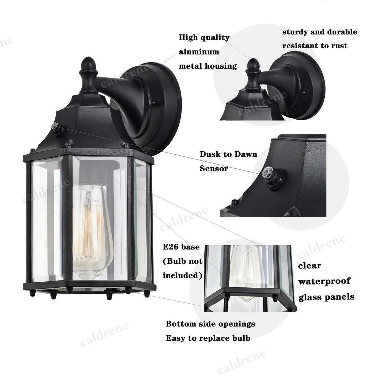Dusk to Dawn Outdoor Porch Wall Light, Matte Black, 2 Pack – view 6