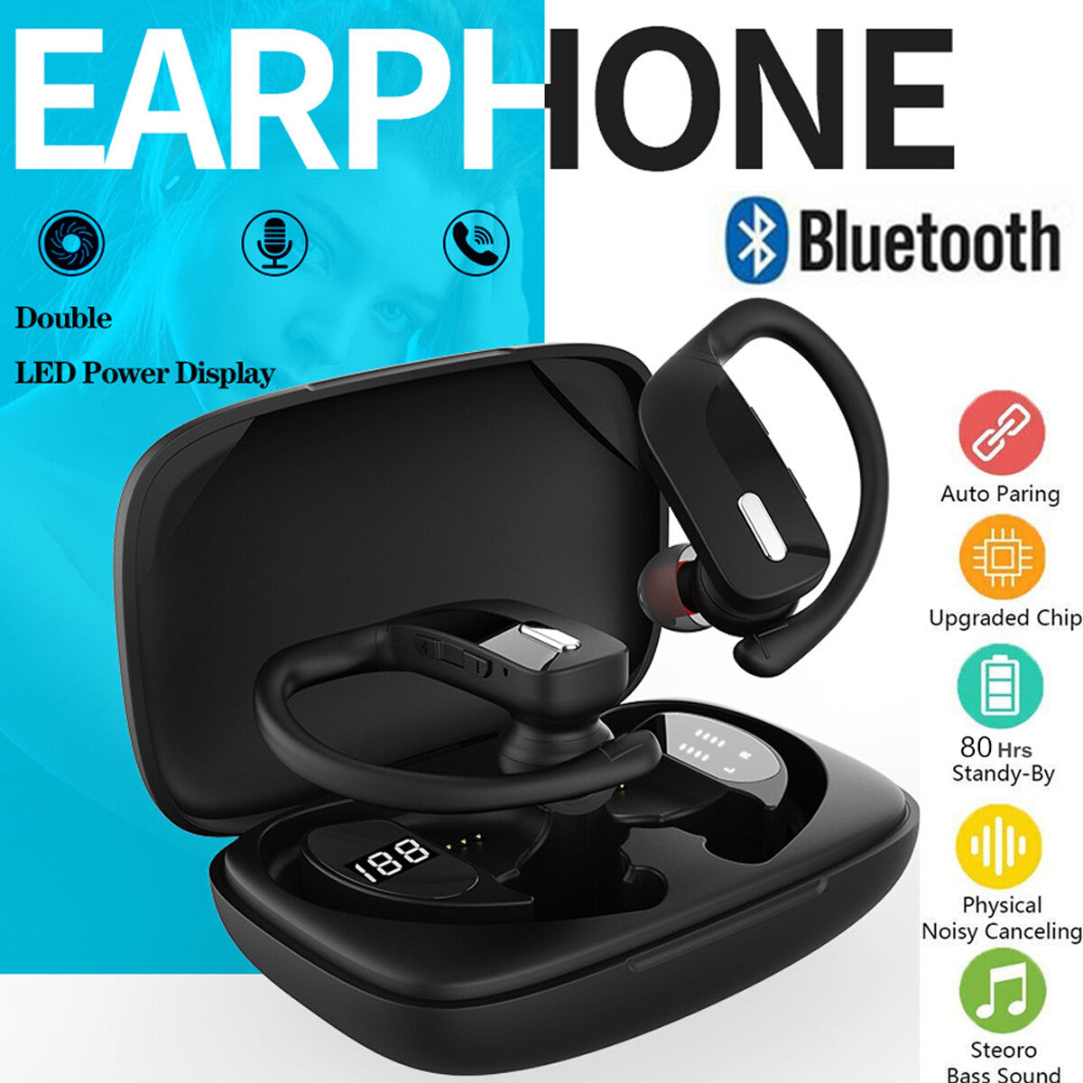 Ear Hook Bluetooth 5.0 TWS Wireless Earbuds Stereo