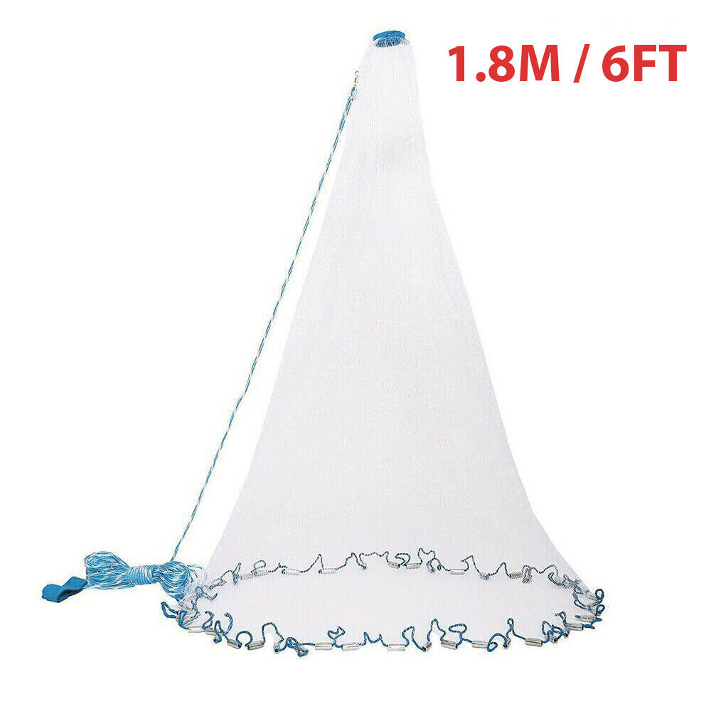 Easy-Throw Nylon Fishing Cast Net, 6 to 16 FT