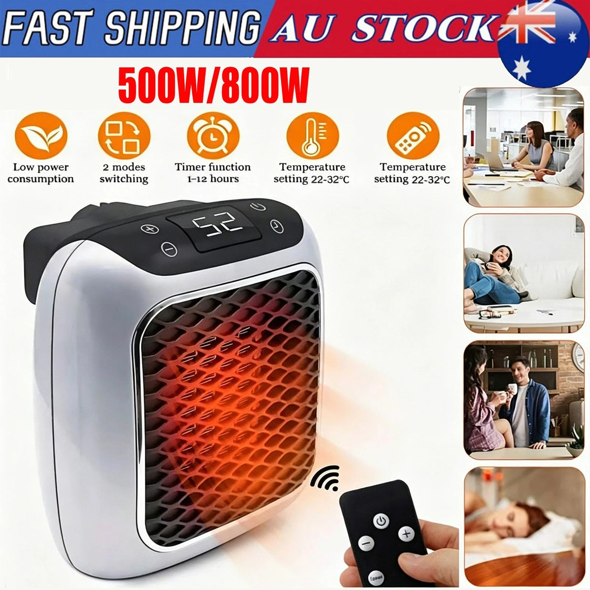 Electric Heater with Remote Control and Adjustable Temperature