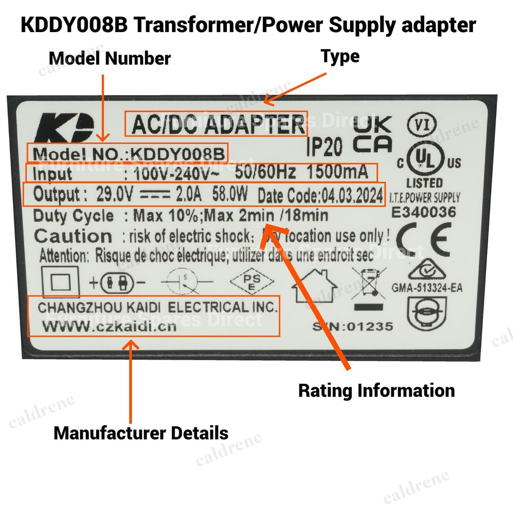 Electric Recliner 2.0A 29V AC/DC Adapter Transformer + 2 Pin Connector- KDDY008B – view 7