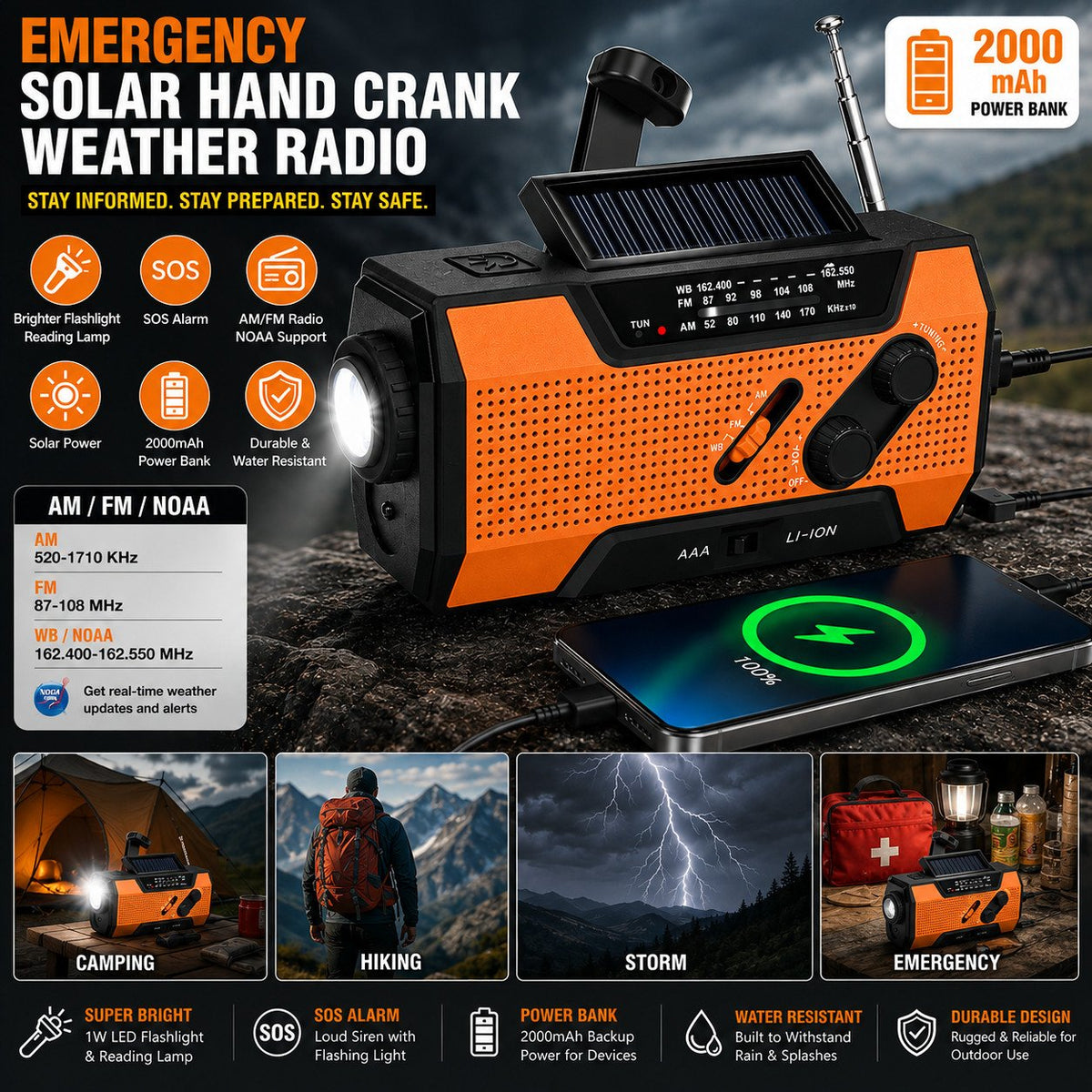 Emergency Hand Crank Weather Radio and Power Bank