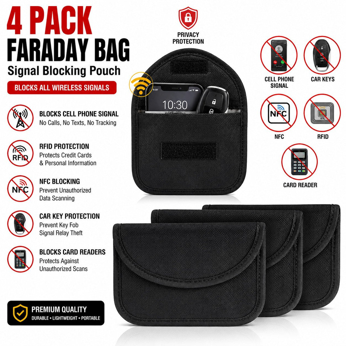 Faraday Bag Key Fob Signal Blocker, 4 Pack