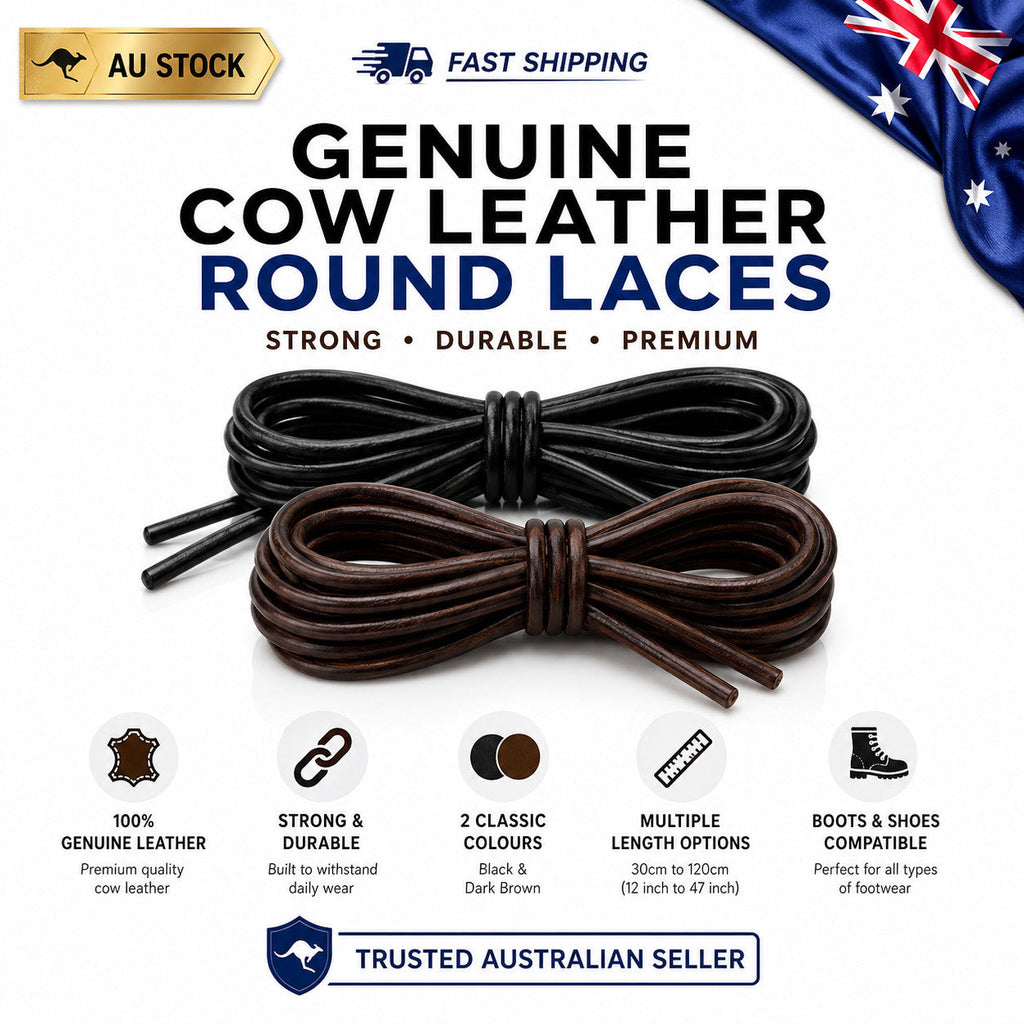 Genuine Cow Leather Round Shoe Laces in Black and Brown