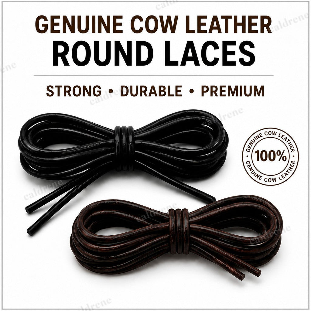 Genuine Cow Leather Round Shoe Laces in Black and Brown – view 2
