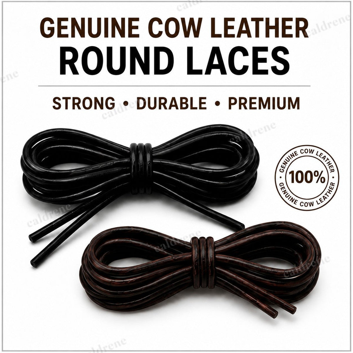 Genuine Cow Leather Round Shoe Laces in Black and Brown – view 2
