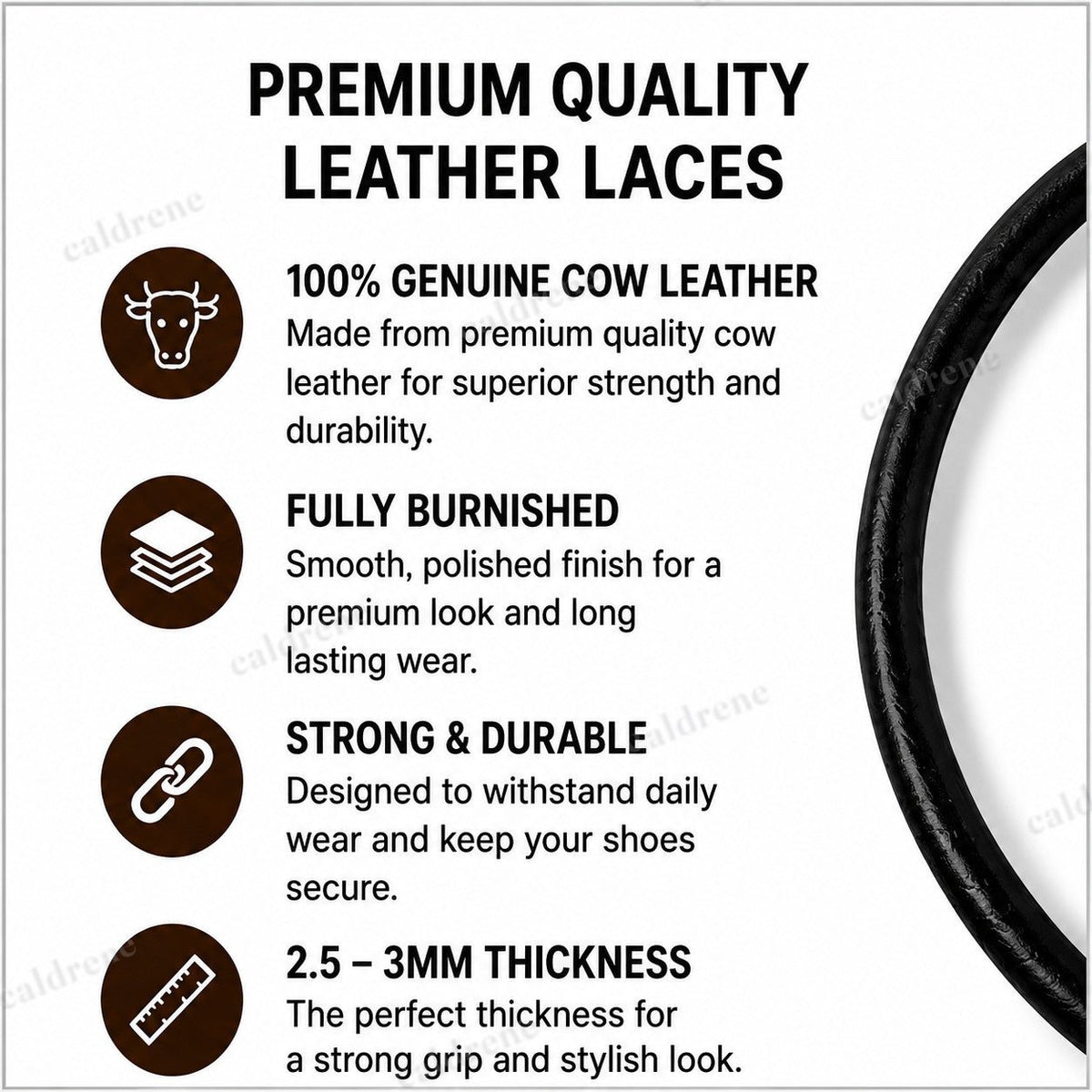 Genuine Cow Leather Round Shoe Laces in Black and Brown – view 3