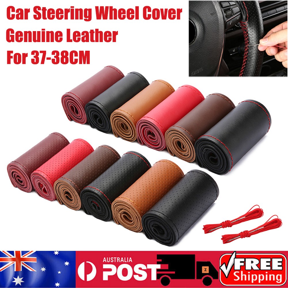 Genuine Leather Steering Wheel Cover for 15"/38cm - Anti-Slip DIY