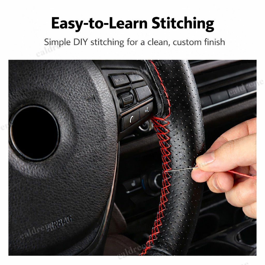 Genuine Leather Steering Wheel Cover for 15"/38cm - Anti-Slip DIY – view 4
