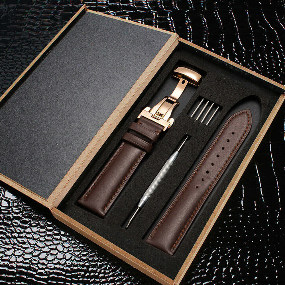 Genuine Leather Watch Band with Deployment Clasp