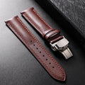 Genuine Leather Watch Band with Deployment Clasp – 12mm / Brown+Silver Clasp