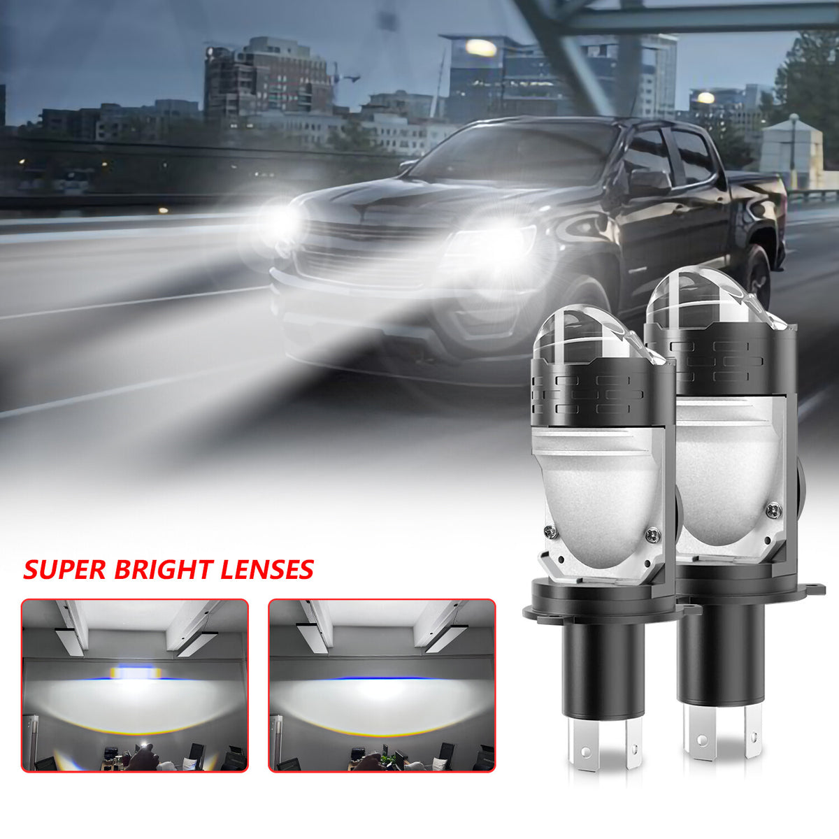 H4 9003 Bi-LED Projector Motorcycle Headlight Bulbs, 2 Pack