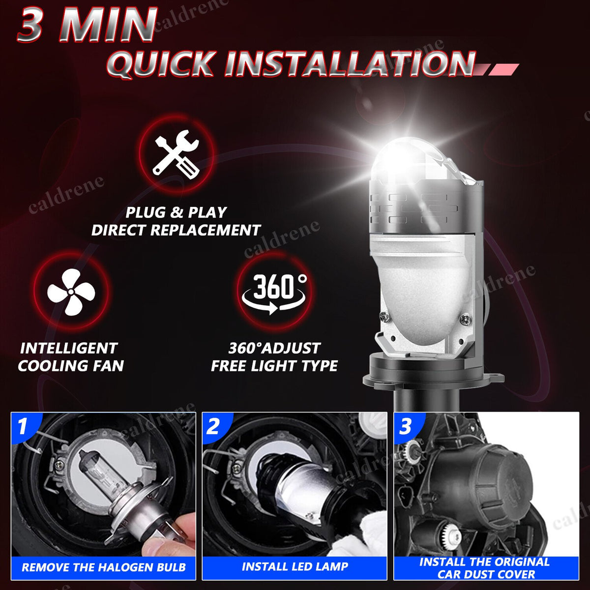 H4 9003 Bi-LED Projector Motorcycle Headlight Bulbs, 2 Pack – view 6