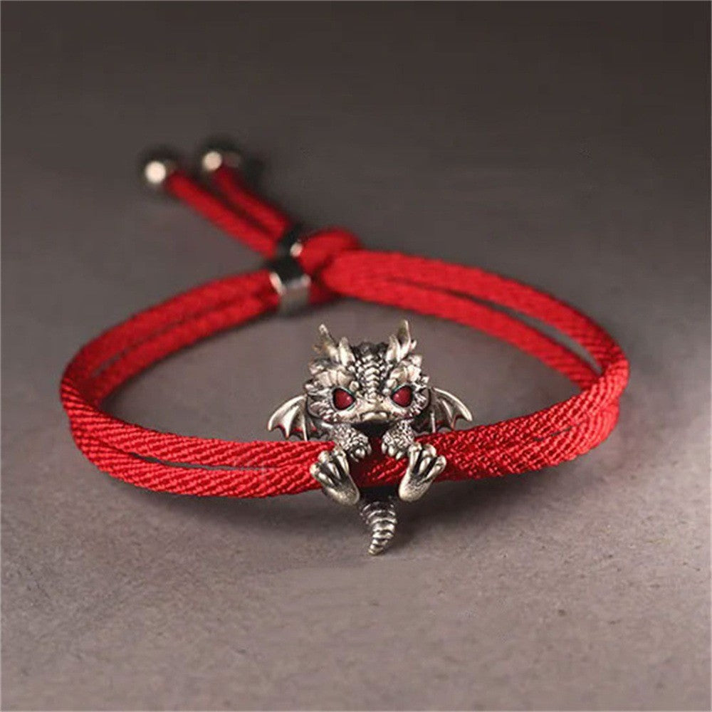 Handwoven Red Dragon Adjustable Bracelet for Unique Style – Red