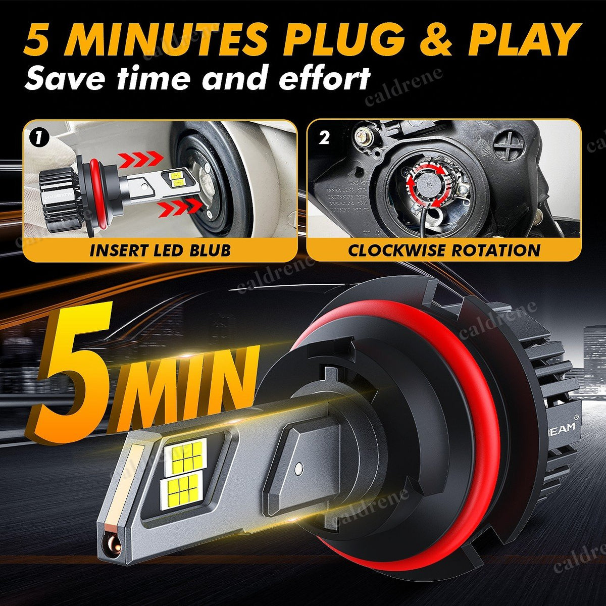 HB5 9007 LED Headlight Conversion Kit High Low Beam 6000K, Pair – view 9