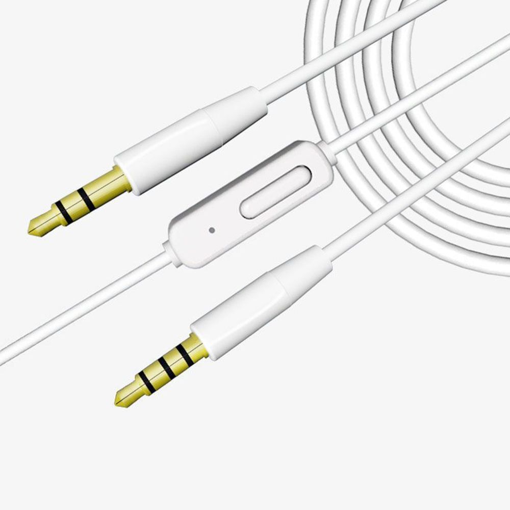 Headphone Volume Control Male to Male with Mic Aux Cord 3.5mm Jack Audio Cable – White