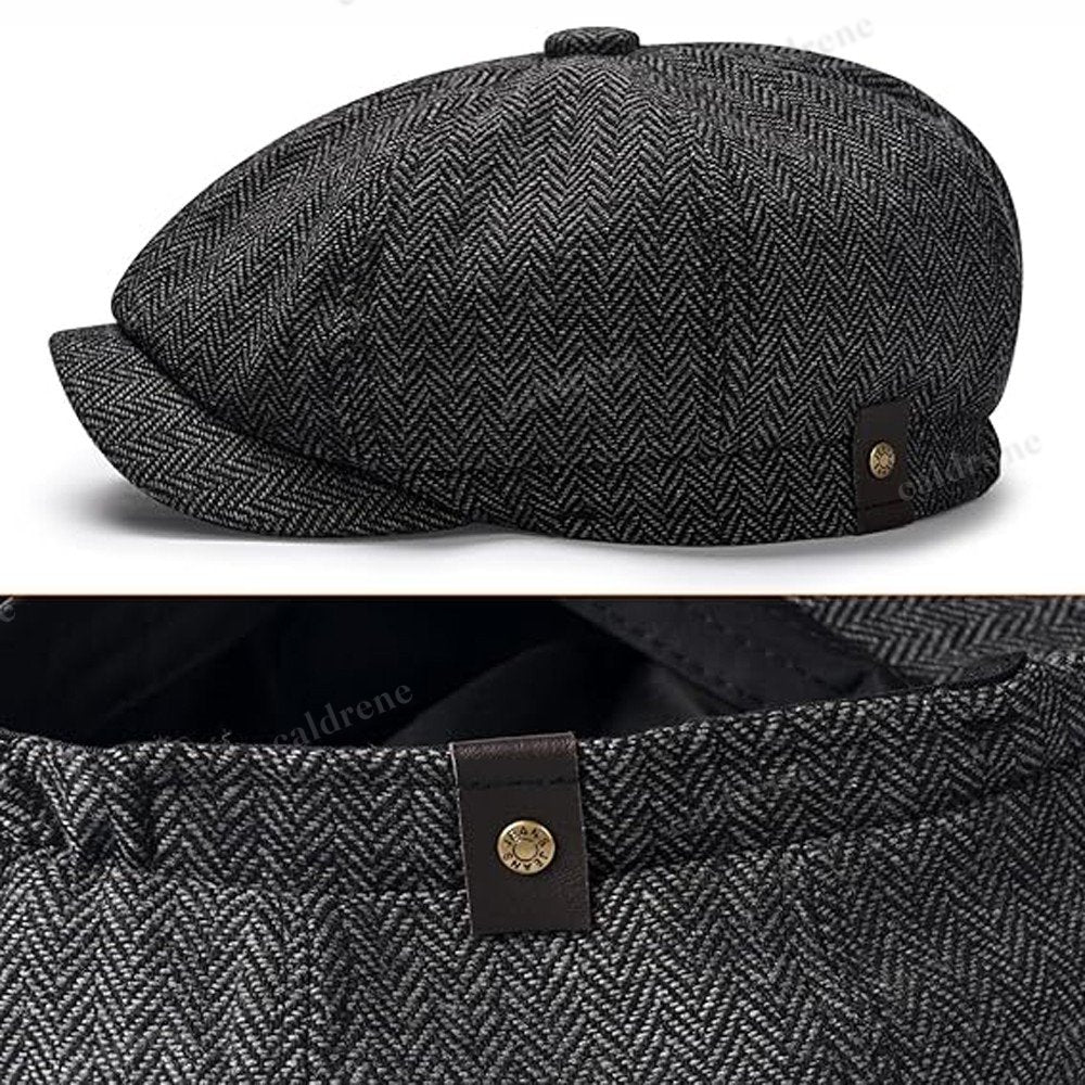 Herringbone Tweed Wool Newsboy Flat Cap – view 5