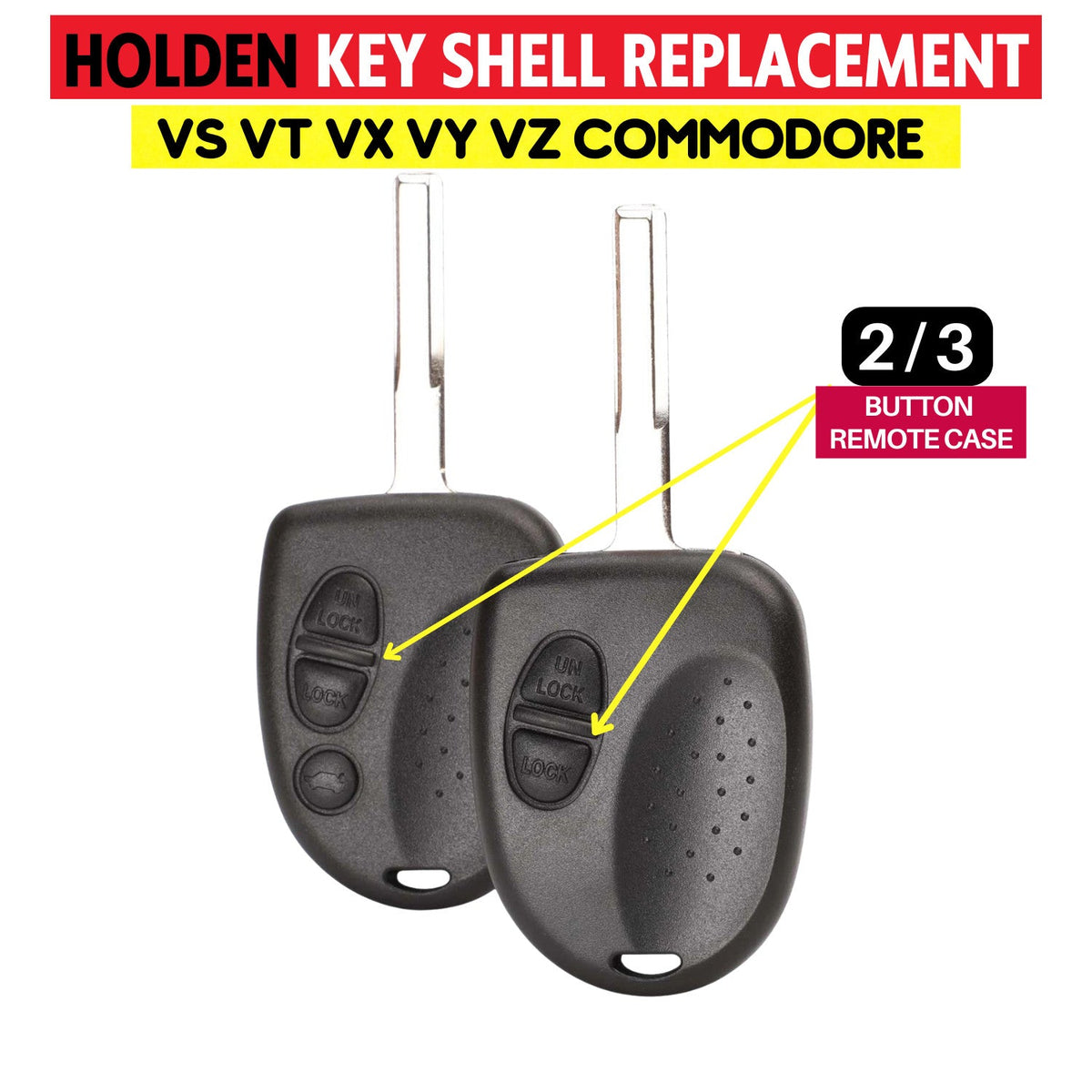 Holden Commodore Key Shell 2/3 Button VS VT VX VY VZ Uncut Blade Case – Compatible with Commodore