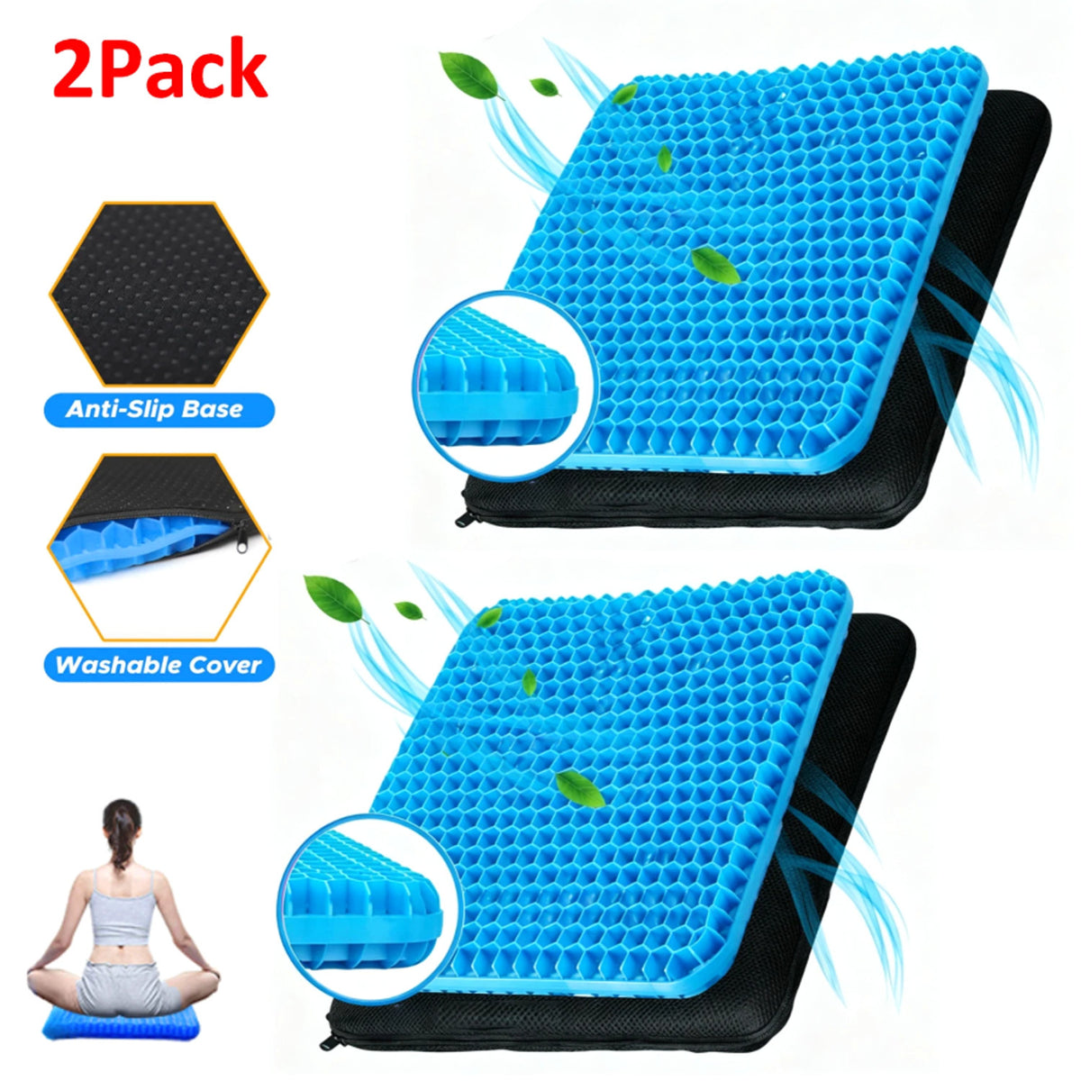 Honeycomb Gel Seat Cushion, 2 Pack