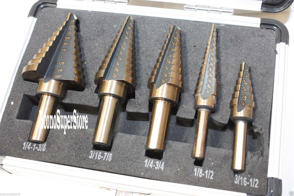 HSS Cobalt Step Drill Bit Set, 5 Piece 50 Sizes