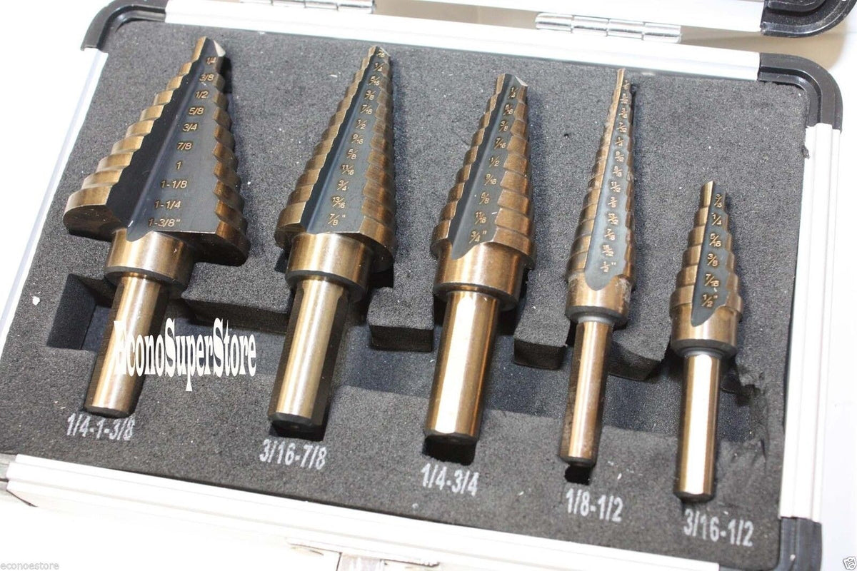 HSS Cobalt Step Drill Bit Set, 5 Piece 50 Sizes