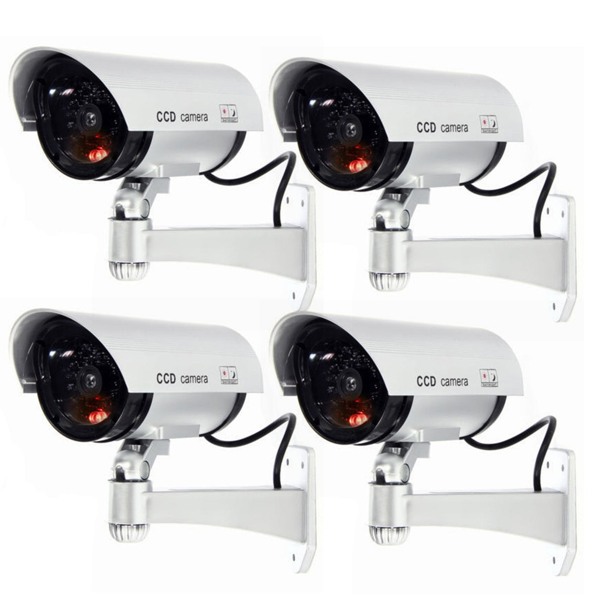IR Bullet Dummy Security Camera with Record Light, 4 Pack