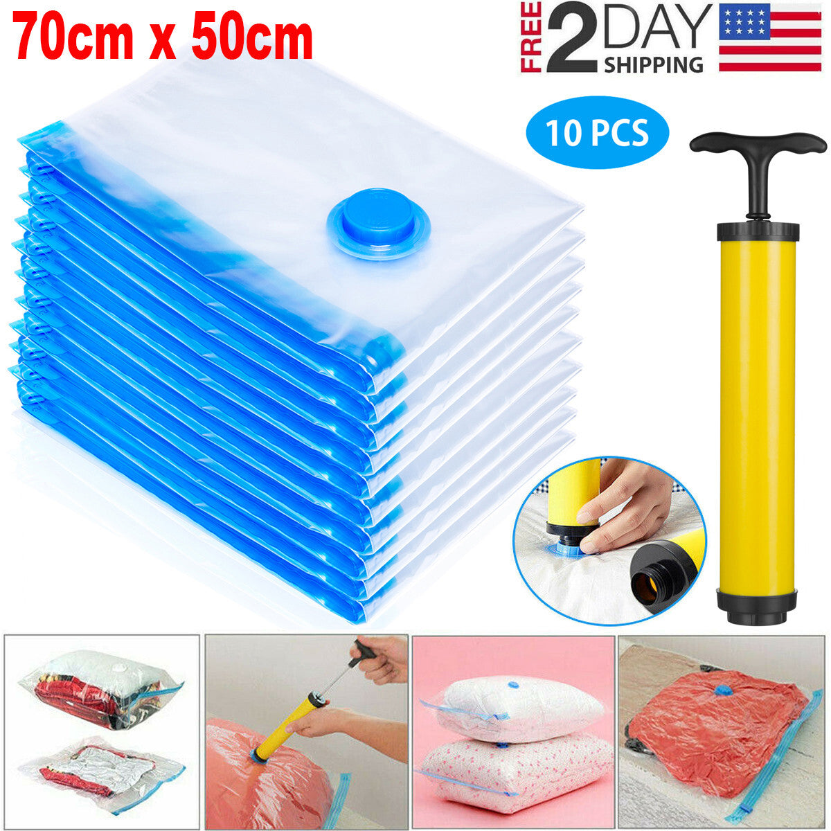 Jumbo Vacuum Storage Bags with Hand Pump, 10 Pack