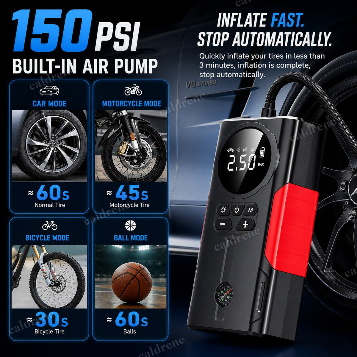 Jump Starter with 150PSI Air Compressor, 8000A – view 3
