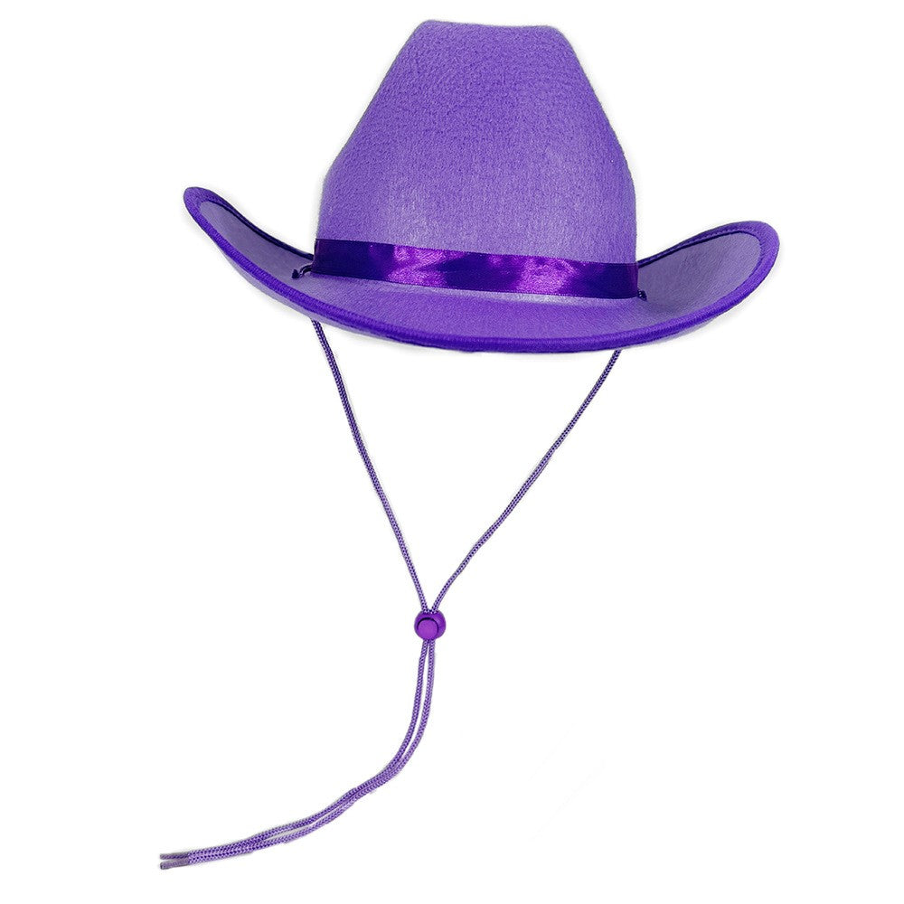 Kids Cowboy Hat Girls Boys Cowgirl Felt Western Costume Hat Wide Brim Party 54cm – Purple