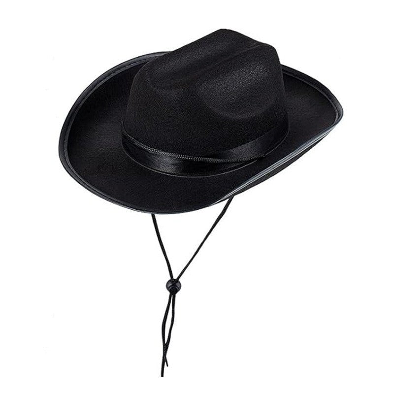 Kids Cowboy Hat Girls Boys Cowgirl Felt Western Costume Hat Wide Brim Party 54cm – Black