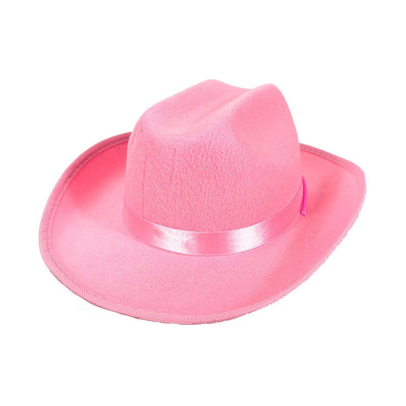 Kids Cowboy Hat Girls Boys Cowgirl Felt Western Costume Hat Wide Brim Party 54cm – Pink